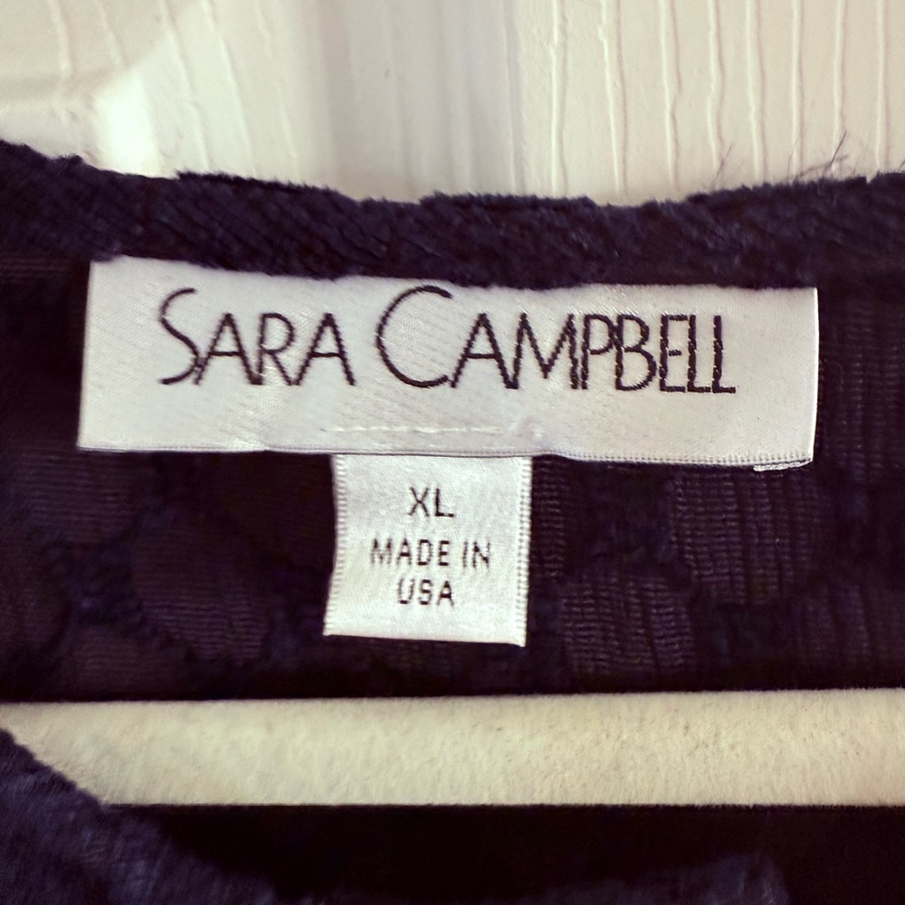Sara Campbell Elegant Navy Blouse with black tie